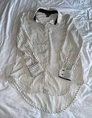 Sandro White pinstripe button up blouse thumbnail 1