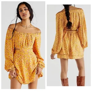 Free People Jael Printed Mini Dress Size Medium Cut Out sides Yellow Floral thumbnail 7