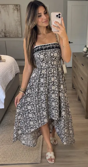 Universal Thread Women’s Asymmetrical Midi Sundress – Black Floral thumbnail 1