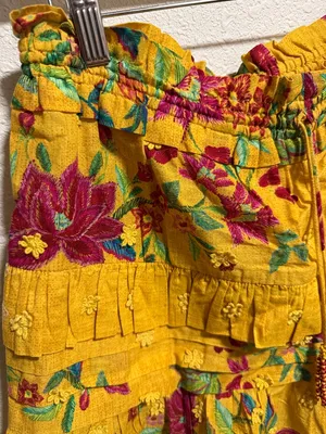 FARM Rio Yellow Floral Tiered Mini Dream‎ Skirt Small Boho Ruffle Eyelet Small thumbnail 6