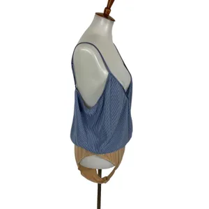 Wayf Womens Bodysuit XL Blue Sleeveless Surplice V-Neck Pleated Clubwear Y2K thumbnail 4