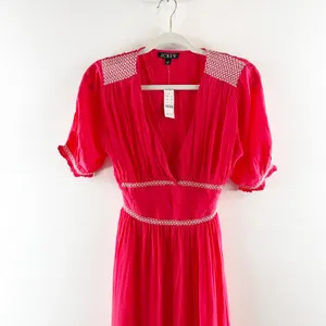 J. Crew Smocked-Trim Short Sleeve Midi Slip Dress in Crepe De Chine Red 6 thumbnail 4