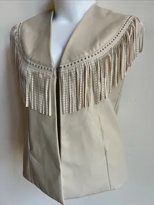 Pesion Fringed Faux Leather Vest Cream bedazzled festival concert cowgirl wear thumbnail 2