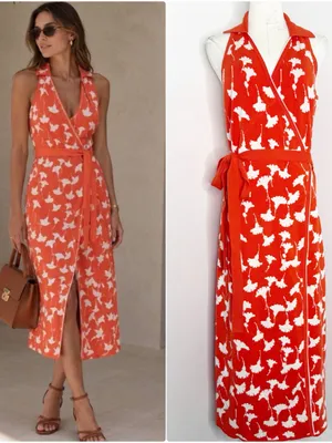 Diane von Furstenberg for Target Sweater Wrap Maxi Dress Size Large Orange White thumbnail 2