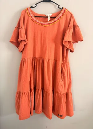Matilda Jane Dress Womens XL Orange Tiered Babydoll Embroidered Ruffle Pocket thumbnail 1