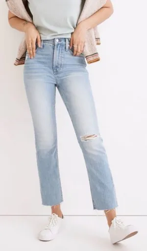 Madewell Jeans Perfect Vintage Straight Jean Light Wash Distress Raw Hem Size 26 thumbnail 1