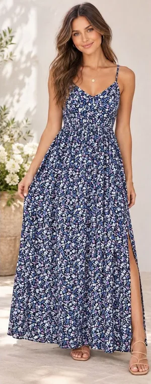 Abercrombie & Fitch Floral Maxi Dress Blue Purple Tie Back Cutout Small thumbnail 1