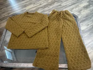 Quilted long sleeve sweater & matching bottom set Mustard Color thumbnail 1
