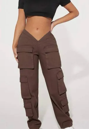 Low Waist Brown Cargo Pants Size XXS thumbnail 1