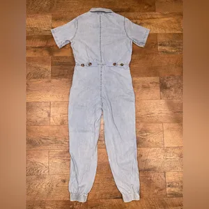Super Cute Light Blue Button Up Denim Jumpsuit Size XS thumbnail 5