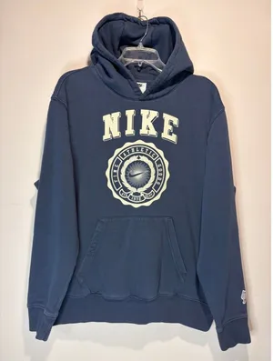 Nike Fine Athletic Goods Logo Hoodie Blue Cream Pullover Sweatshirt Size Large thumbnail 1