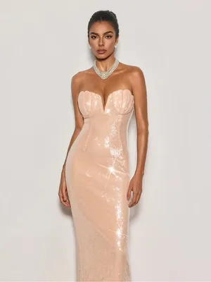 NWT Seashells sequined gown maxi dress Cypriana Strapless sweetheart mermaidcore thumbnail 12