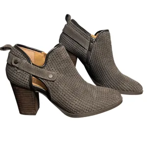 Franco Sarto Shoes Womens Size 7M Gray Perforated Leather Booties Block Heel Zip thumbnail 11