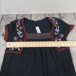 Old Navy Black Mini Dress with Multicolor Floral Embroidery boho size Medium thumbnail 13