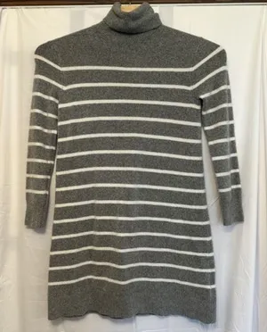 J Crew Women Size Medium Sweater Dress Gray White Striped Wool Blend Turtleneck‎ thumbnail 1