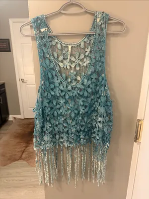 India boutique Boho Crochet floral Fringe Tank Top – Perfect Festival Style OS thumbnail 2