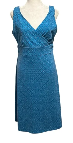 Eddie Bauer M Lily Travel Dress Teal Dot Pattern Crossover Sleeveless Geometric thumbnail 1