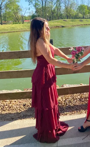 Maroon red prom dress thumbnail 2