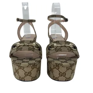 Gucci Lady Horsebit GG Supreme Canvas Platform Sandals Beige 37.5 Box Dust Bags thumbnail 11