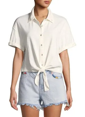 Splendid White Roma Tie Front Button Down Short Sleeve S‎ thumbnail 1