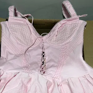 Oh Polly Pintucked‎ Lace-Up Corset Mini Dress in Blush Size 6 C28 thumbnail 7
