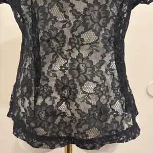 VTG 80s Victorias Secret Gold Label Black Floral Lace Sheer Lingerie Top‎ Small thumbnail 7