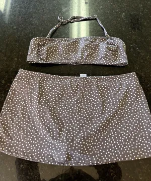 Garnet Hill‎ Swimsuit Bandeau Top Sz 12 Skirt Bottom Sz 14 Polka Dot Adjustable thumbnail 1