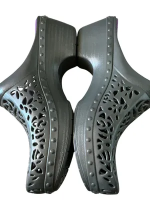 Dansko Pippa laser cut wedge clogs grey and purple size 40/9 US thumbnail 3