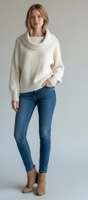 Abercrombie & Fitch Cream Knit Long Sleeve Cowl Neck Turtleneck Sweater Size M thumbnail 1