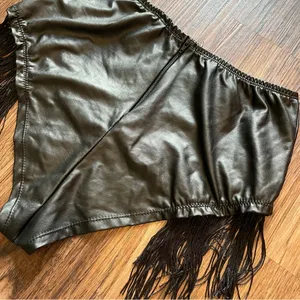 Body Rage Black Faux Leather Fringe Bikini Cut Bottoms Shorts Sz Large thumbnail 7
