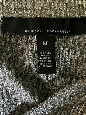 White House Black Market Women’s Metallic Silver V-Neck Ribbed Knit Top MD thumbnail 9