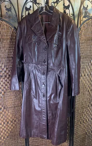 Vintage Dark Brown Leather Trenchcoat Size S/M thumbnail 1