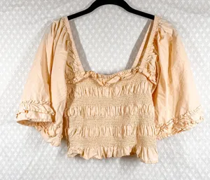 Free People Peach Smocked Bell Sleeve‎ Crop Top thumbnail 1