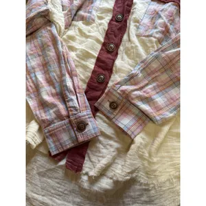 EASEL Women Sz Small Button Down Cotton Tunic Top Long‎ Sleeve Patchwork Raw Hem thumbnail 7