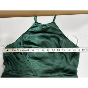 Lulus Emerald Green Satin Maxi Formal Dress Sleeveless Halter S Bridesmaid *FLAW thumbnail 12