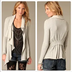 We the Free Free People Ebb and Flow Zip Up Ruffle Sweatshirt size XS Gray thumbnail 2