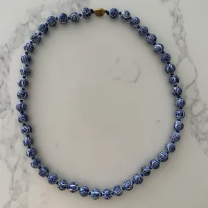 Anthropologie Vintage Chinoiserie Hand Knotted Beaded Necklace in Blue and White thumbnail 1