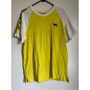 PINK Victoria's Secret 100% Cotton Womens Yellow Logo Campus Shirt sz L Everyday thumbnail 2