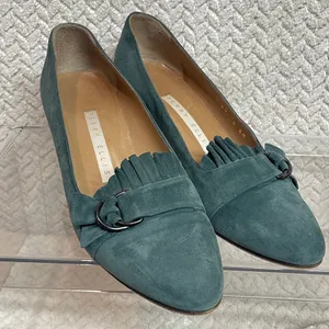 Vintage Perry‎ Ellis Womens 6.5 Classic Teal Suede Kitten Heel Preppy Loafers thumbnail 1
