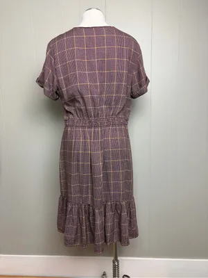 Gal Meets Glam Plaid Button Front Tie Waist Midi Dress US 12 Lined thumbnail 3