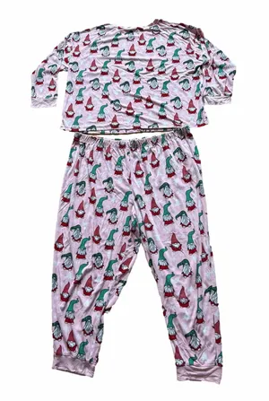 Holiday Time Womens Pink Gnome Print Pajama Set thumbnail 1