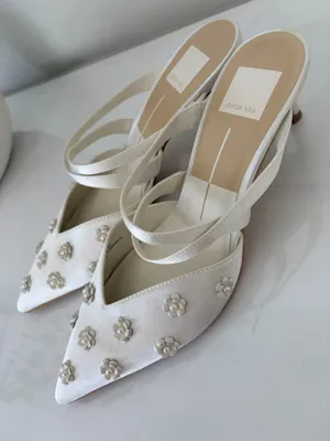 DV by Dolce Vita Kenton Ivory Floral Pearl Pointed Toe Mule Heels Size 8 Coquette Bridal $135 thumbnail 7