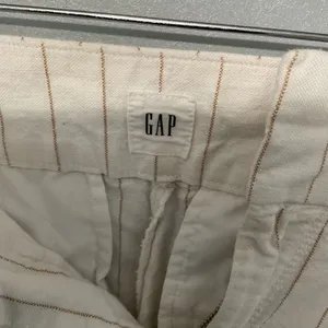 Gap Women Pants Wide-Leg Pinstripe Cream Tan Linen Blend Size 4 thumbnail 4