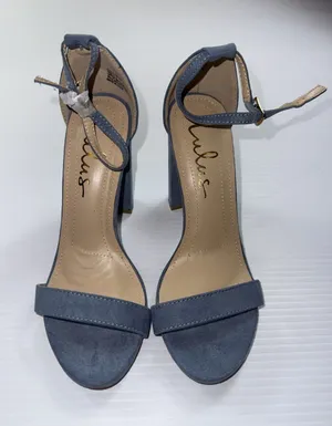 Lulus Taylor Heels Womens Size 5.5 Blue Faux Suede Ankle Strap 4" Block Heel thumbnail 1
