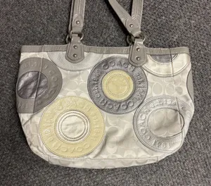 Coach Carly Patchwork Tote Bag Metallic Silver Grey Jacquard 14569 Y2K thumbnail 1
