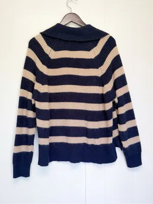 CARLY JEAN Los Angeles Blue Tan Stripe Collar Button Sweater Medium/Large thumbnail 6
