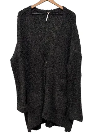 Free People Oversized Duster Cardigan M Gray Boho Fuzzy Alpaca Boucle Slouchy thumbnail 1