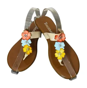 Toscanella Womens Brown Flower Embellish Sandals 6.5M Slip On Flats‎ Casual thumbnail 1
