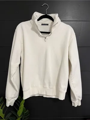 BRANDY MELVILLE White Quarter-zip Pullover Sweatshirt College Fall One Size EUC thumbnail 1