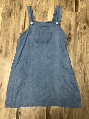 VTG 90s Mizz Lizz Denim Overall Jumper Dress Tag M Fits XS 16x33 thumbnail 1